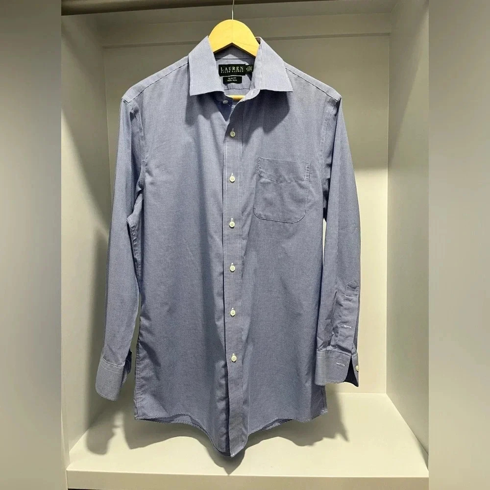 Lauren Ralph Lauren slim Fit non iron Dress Shirt 100% cotton gingham 16 32/33